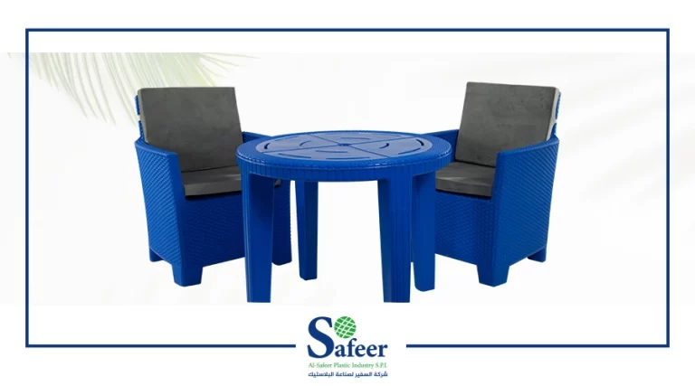 طقم حديقة انتريه رتان بالترابيزة ازرق